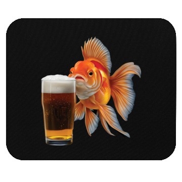Discover Goldfish Drinking Beer Realistic Mouse Pads