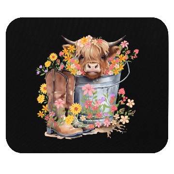 Discover Highland Cow flowers Christmas Mouse Pads