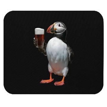 Discover Atlantic Puffin Drinking Beer Realistic Mouse Pads