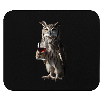 Discover Owl Drinking Wine Realistic Mouse Pads