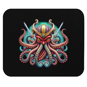 Discover Colorful octopus samurai illustration Mouse Pads
