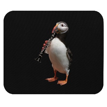 Discover Atlantic Puffin Playing Clarinet Realistic Mouse Pads