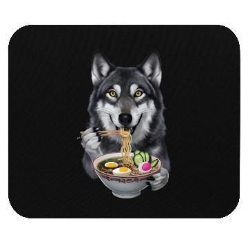 Discover Wolf Eating Ramen Realistic Mouse Pads