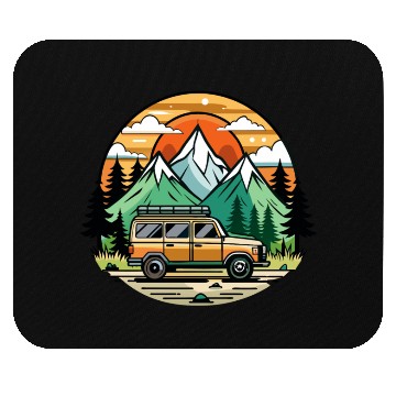 Discover Camper Van parked Lake with Mountains Mouse Pads