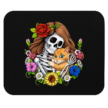 Discover Skeleton Cat Floral Mouse Pads
