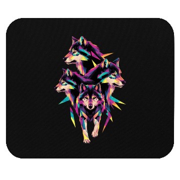 Discover Colorful Geometric Wolf Pack Art Mouse Pads