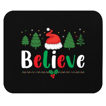 Discover Merry Christmas Believe Santa Claus Hat Xmas Tree Mouse Pads