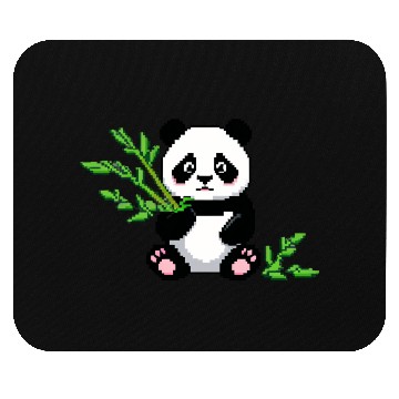 Discover A pixel art of a panda with a bamboo leaf Mouse Pads
