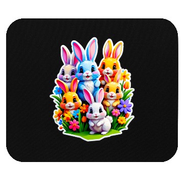 Discover Colorful Spring Celebration with Cute Bunnies Mouse Pads