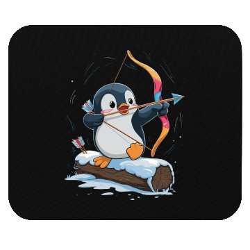 Discover Penguin Archer Aiming in Winter Snow Scene Mouse Pads