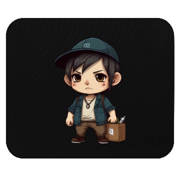 Discover Chibi Boy with a Serious Expression Mouse Pads