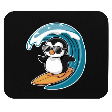 Discover Cool Surfing Penguin Riding the Waves Mouse Pads