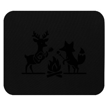 Discover Deer and Fox Camping Campfire - vector one color Mouse Pads
