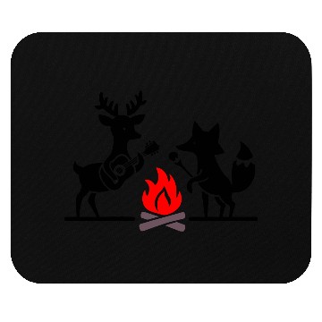 Discover Deer and Fox Camping Campfire - vector 3 colors Mouse Pads