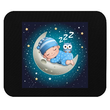 Discover Sleeping baby on the moon with owl. Mouse Pads