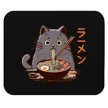 Discover Japanese Cat Eating Ramen Mouse Pads