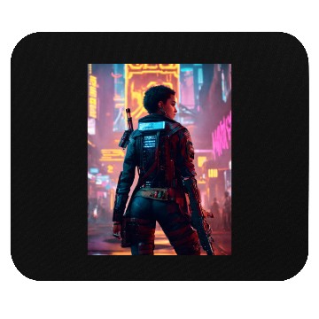 Discover Cyberpunk Warrior: Sentinel of the Neon Streets Mouse Pads