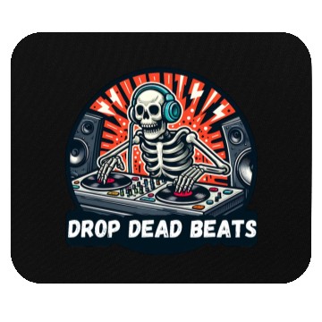 Discover Drop Dead Beats: Skeleton DJ Spinning Records Mouse Pads