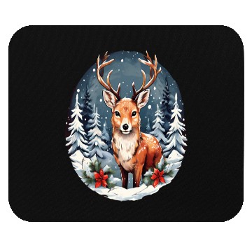Discover Christmas Deer with Poinsettia and Snow Mouse Pads