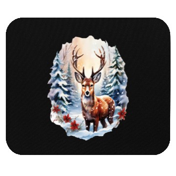 Discover Christmas Deer with Poinsettia and Snow Mouse Pads