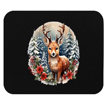 Discover Christmas Deer with Poinsettia and Snow Mouse Pads