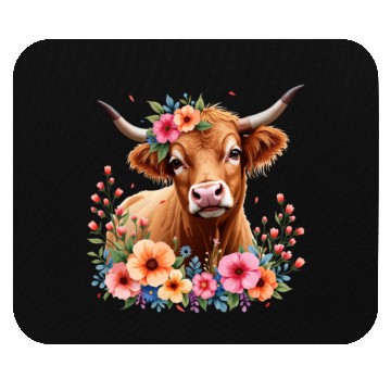 Discover Cute Scottish Highland Cow Floral Mouse Pads