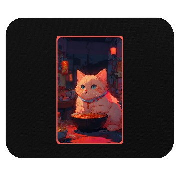 Discover Anime Cute Cat Eating Ramen Mouse Pads