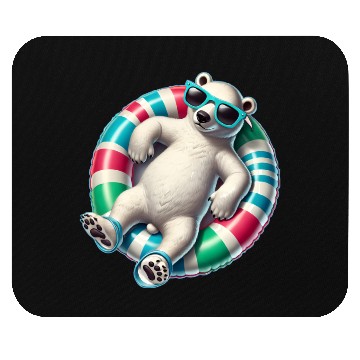 Discover A relaxed polar bear on a swimming ring Mouse Pads