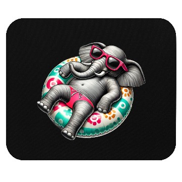 Discover A relaxed elephant on a swimming ring Mouse Pads