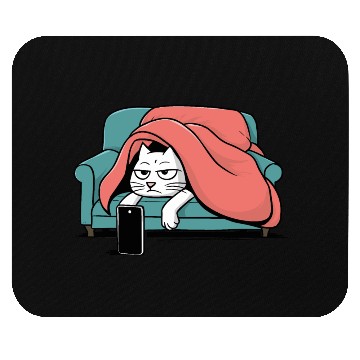 Discover Bored Cat on Couch With Smart Phone Mouse Pads