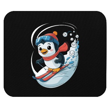 Discover Penguin Ski Adventure with Smiling Snowflakes Mouse Pads