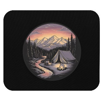 Discover Mountain Morning: Peaceful Camping Monoline Mouse Pads