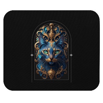 Discover Elegant stylish blue and gold cat face Mouse Pads
