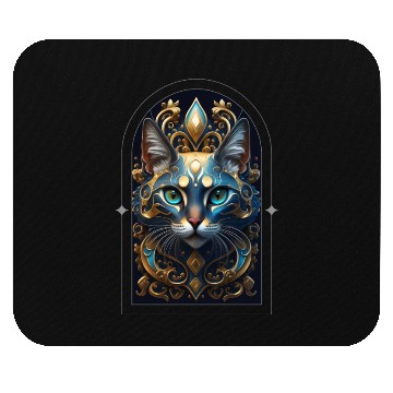 Discover Elegant stylish blue and gold cat face Mouse Pads