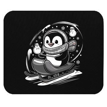 Discover Cute Penguin Sledding With Snowmen Winter Fun Mouse Pads