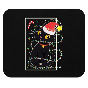 Discover Black Cat Christmas Tree Lights Holiday Cats Lover Mouse Pads