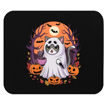 Discover Halloween Ghost Cat with Pumpkins Mouse Pads