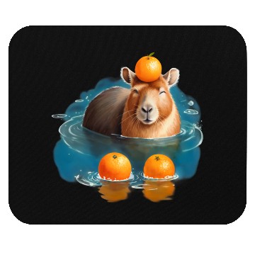 Discover Blissful Capybara in the Water with Oranges Mouse Pads