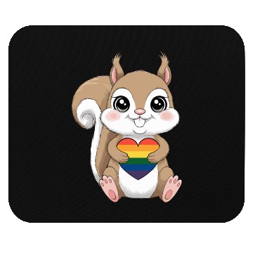 Discover Cute Squirrel Holding Rainbow Heart LGTBQ Love Mouse Pads
