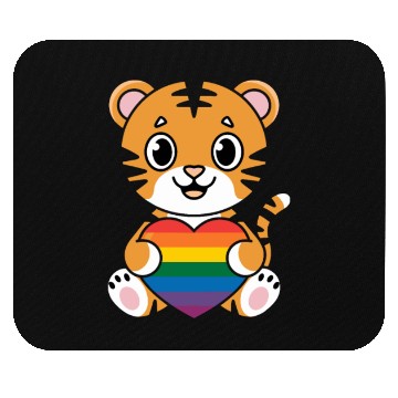 Discover LGTBQ Tiger Holding Rainbow Heart Mouse Pads