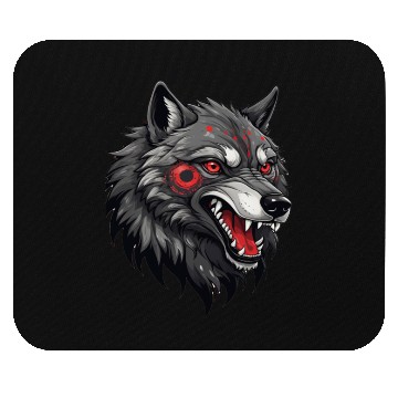 Discover Fierce Wolf Head Illustration with Red Tribal Mark Mouse Pads