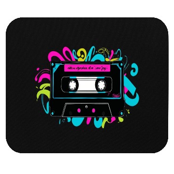 Discover Retro Neon Cassette Tape with Vibrant Splash Mouse Pads