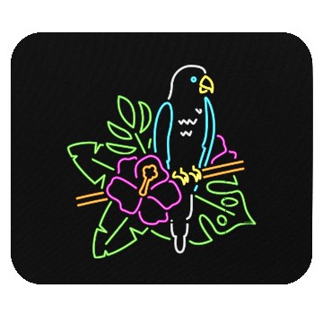 Discover Neon Tropical Parrot with Hibiscus Flower - Colorf Mouse Pads
