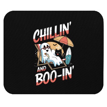 Discover Halloween Ghost and Cat Relaxing Beach Vacation Mouse Pads