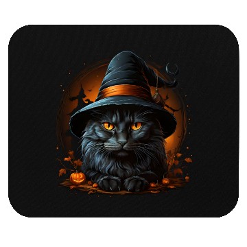 Discover Black Cat with Witch Hat Mouse Pads