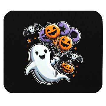 Discover Happy Ghost with Halloween Balloons and Bats Mouse Pads