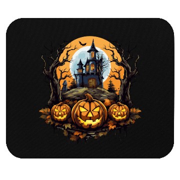 Discover Spooky Haunted House Halloween Witches Pumpkin Mouse Pads