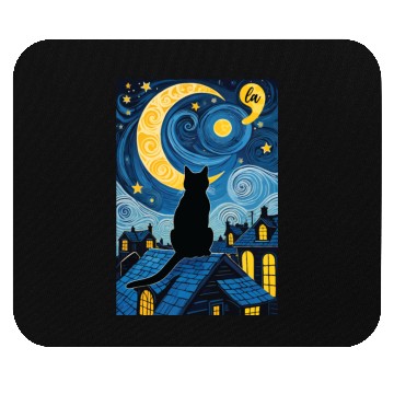 Discover Halloween Starry Night Black Cat Comma La Harris Mouse Pads