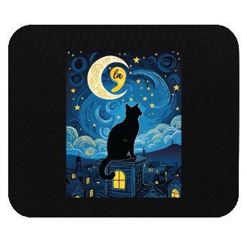 Discover Halloween Starry Night Black Cat Comma La Harris Mouse Pads