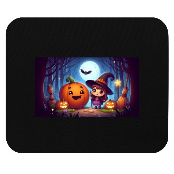 Discover Halloween Witch and Jack-o'-Lantern Scene Mouse Pads